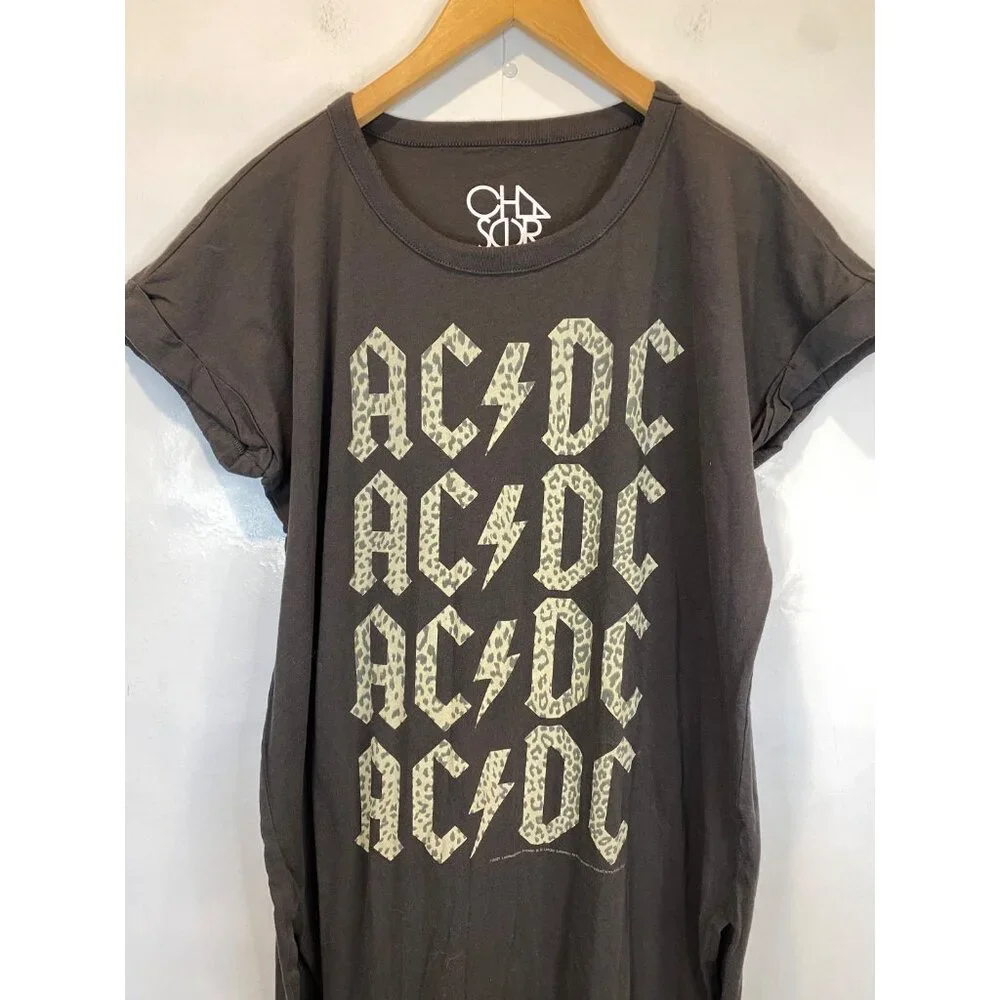 Chaser Long Midi Tee T Shirt Dress Gray AC/DC Size Large Gray Short Sleeve - Picture 3 of 7